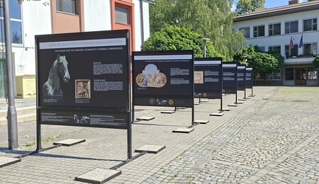 1. Ulična razstava KONJ IN ZMAJ večna spremljevalca človeštva na Mestnem trgu Slovenske Konjice, FOTO Arhiv TIC Slovenske Konjice